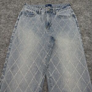 Project Indigo diamond rhinestone jeans juniors 7 medium light wash blue denim